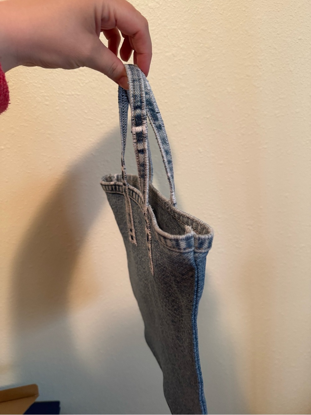 Small Denim Slim Tote Bag -10x10 inches - Hand-sewn by me - Picture 5 of 12